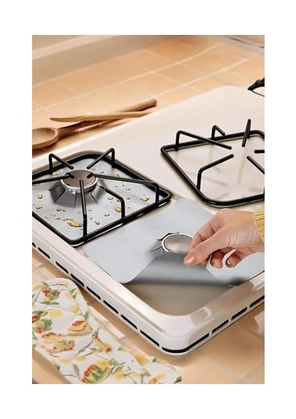 4'lü Ocak Koruyucu Alüminyum Ped Seti - Isıya Dayanıklı, Yapışmaz Ocak Koruma Pedleri modelleri