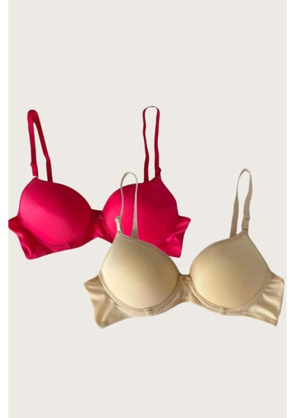 Kırmızı-Ten 2'li Mikro Kumaş Içi Boş Balenli Günlük Desteksiz Sütyen modelleri