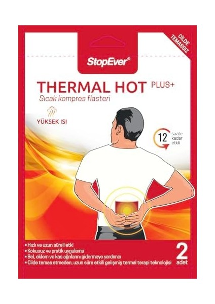 Stopever Thermal Hot Plus+ Isı Terapili Sıcak Kompres Flasteri – Kas ve Eklem Rahatlatıcı (2x2'li Paket) | 12 Saat Süren Ekzotermik Sıcaklık ile Hızlı Etki | Bel ve Sırt Ağrısı Için Isı Bandı