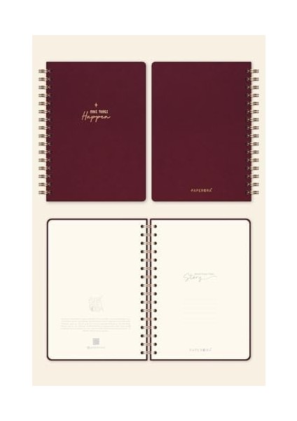 A5 Spiralli Sert Kapak Noktalı Tarihsiz Not Defteri Bordo fiyatları