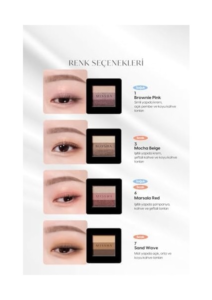 Mıssha Yumuşak Dokulu, Dökülme Yapmayan 3 Renkli Göz Farı Triple Shadow No.6 (Marsala Red) modelleri
