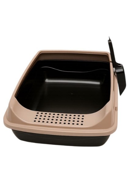 Elekli Açık Kedi Tuvaleti Krem Siyah – Kolay Temizlenebilir Tuvalet Kutusu **kürek Hediyeli