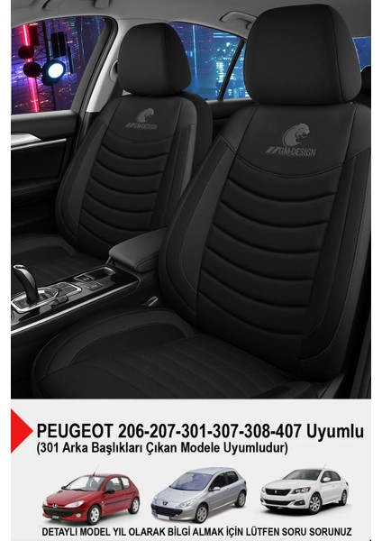Panther Serisi Keten Kumaş Oto Koltuk Kılıfı (Peugeot 206-207-208-306-307-407- Uyumlu)