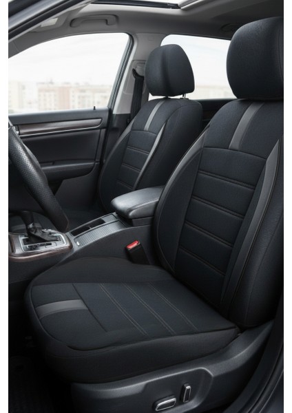 Kia Magentis 2000–2006 Uyumlu - Tay Tüyü Orta + Lacost Kenar, 8 mm Süngerli Oto Koltuk Kılıfı Siyah (2 cm Yan Destek)