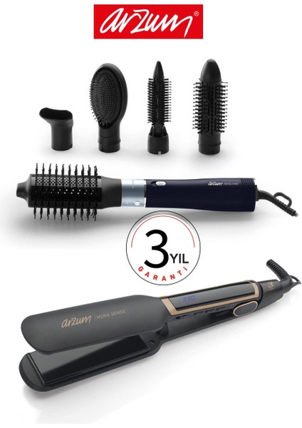 Revolution Hava Üflemeli 5'i 1 Arada Şekillendirici + Arzum Mona Sense Geniş Saç Düzleştirici
