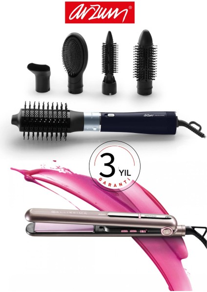 Revolution Hava Üflemeli 5'i 1 Arada Şekillendirici + Arzum Bellissima Creativity Glossy Seramik Saç Düzleştiricisi
