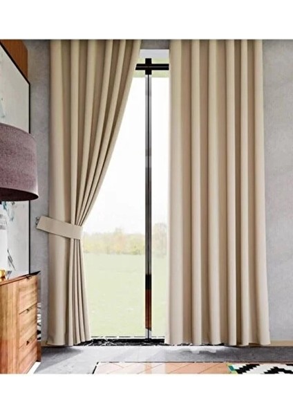 Bej Kornişli Blackout Karartma Saten Perde Enxboy