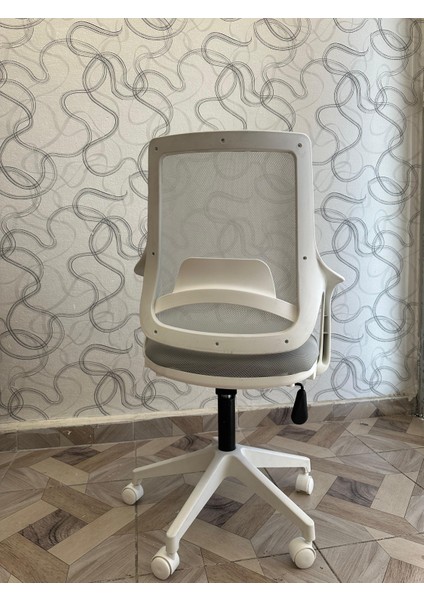 Nets Çalışma Sandalyesi | Ofis ve Bilgisayar Koltuğu | Gri Kumaş - Beyaz Kollar fiyatları