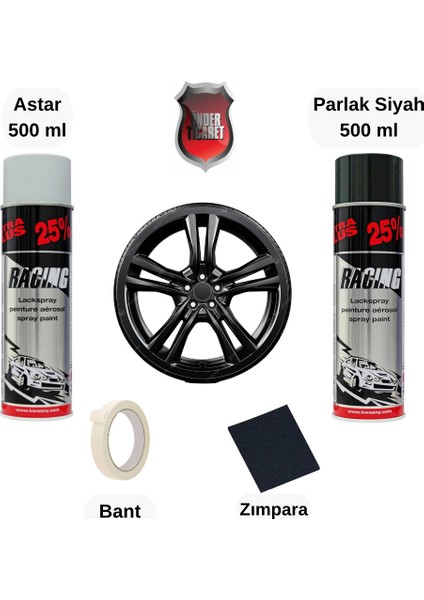 Jant Boyası / Boyama Seti Astar + Parlak Siyah 500 ml Sprey Boya