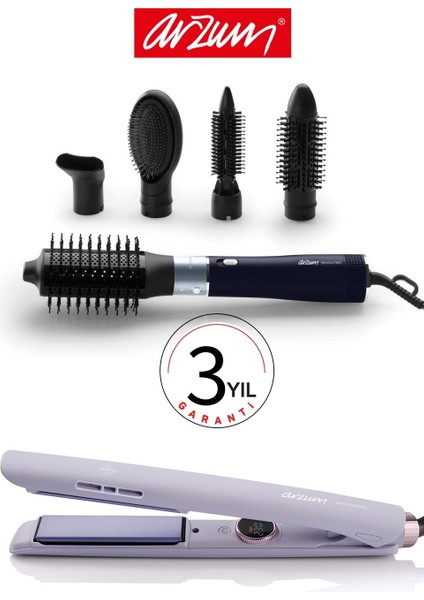 Revolution Hava Üflemeli 5'i 1 Arada Şekillendirici + Arzum Hypnose Ionmax 16 mm Turmalin Seramik Iyon Teknolojili Saç Düzleştirici