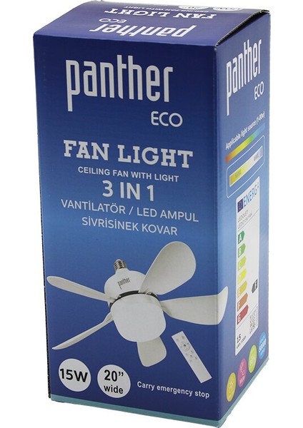 3in1 Vantilatör - LED Ampul - Sivrisinek Kovar Kumandalı 20 Inç 15W 3-Kademe Hız 18X52CM BRKT-137252 (5256)