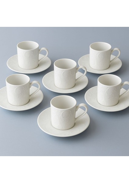 6 Lı Kahve Fıncan Takımı -70 ml Modern Beyaz Porselen-Rölyefli