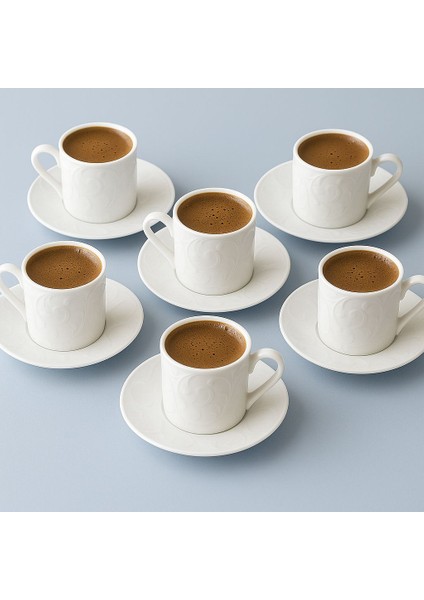 6 Lı Kahve Fıncan Takımı -70 ml Modern Beyaz Porselen-Rölyefli modelleri