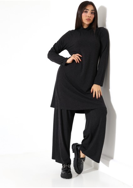 Kadın Boğazlı Yün Viskon Uzun Büyük Beden Kazak