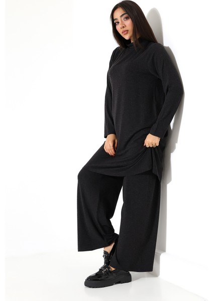 Kadın Boğazlı Yün Viskon Uzun Büyük Beden Kazak