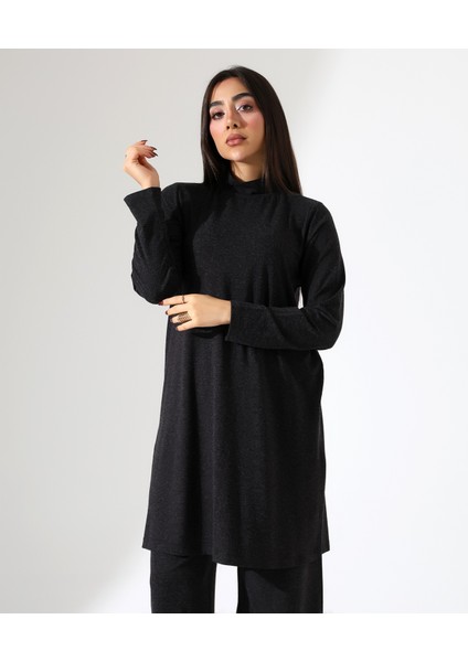 Kadın Boğazlı Yün Viskon Uzun Büyük Beden Kazak