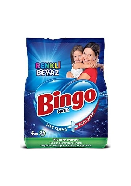 Bingo Matik Beyaz & Renkli 26 Yıkama Toz Çamaşır Deterjanı 1 x 4 kg