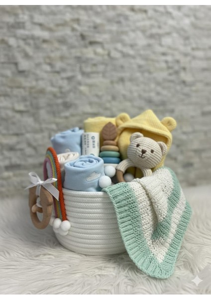 Gökkuşağı Detaylı Çok Amaçlı Sepet, Bebek Hediye Sepeti , Çocuk Odası Organizer (SEPET İÇİNDEKİ ÜRÜNLER GÖRSEL AMAÇLIDIR)