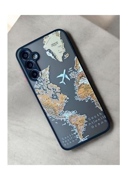 Galaxy A24 Uyumlu Dünya Harita Desenli Kamera Korumalı Mat Transparan Plastik Arka Kapak Tpu Silikon Kenarlar Şık ve Dayanıklı Koruma Hux Kılıf (Siyah Harita) fiyatları