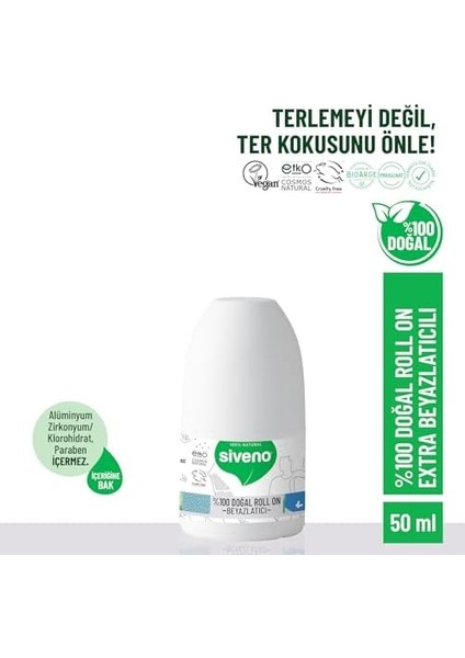 Siveno %100 Doğal Roll On Beyazlatıcı Etkili Deodorant Ter Kokusu Önleyici Bitkisel Lekesiz Vegan 50 ml modelleri
