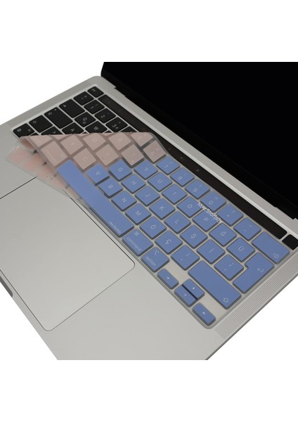 MacBook Klavye Koruyucu – Touchbar Pro M1,m2 13 Inç A2289 A2251 A2338 & 16 Inç A2141 Uyumlu • Türkçe Q + Uk Iso Enter • Silikon Toz & Sıvı Koruma Mavi Pembe