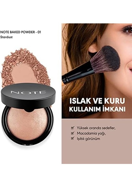 Note Baked Powder 01 Stardust Işıltılı Bitişli Highlighter Toz Yüz Pudrası