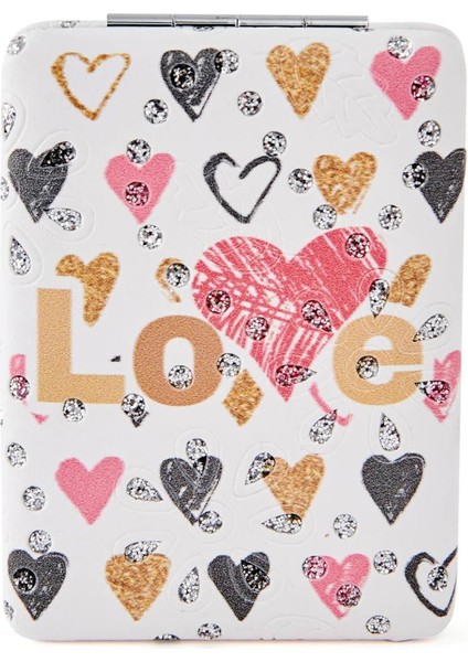 Promosyonca Aşk Temalı Cep Aynası, Kalp ve Love Desenli modelleri