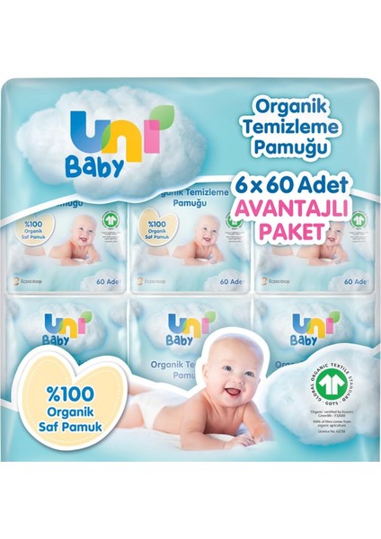 Uni Baby Bebek Temizleme Pamuğu 6*60 Adet