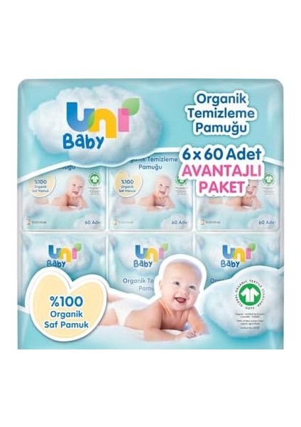 Uni Baby Bebek Temizleme Pamuğu 6*60 Adet fiyatları