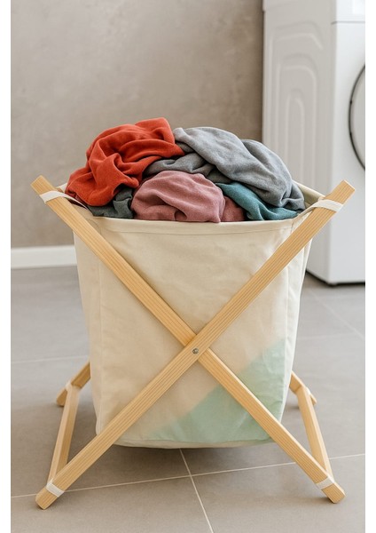 Ahşap Kirli Sepeti Çamaşır ve Oyuncak Organizer Sepet - Keten Kumaş Çok Amaçlı Sepet fiyatları