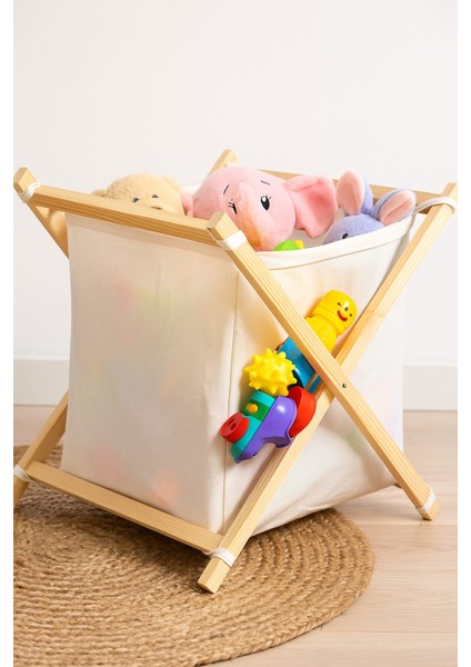 Ahşap Kirli Sepeti Çamaşır ve Oyuncak Organizer Sepet - Keten Kumaş Çok Amaçlı Sepet modelleri