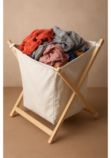 Ahşap Kirli Sepeti Çamaşır ve Oyuncak Organizer Sepet - Keten Kumaş Çok Amaçlı Sepet fırsatları