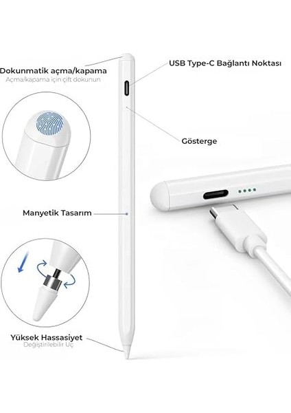 Tüm Cihazlara Uyumlu Tablet ve Telefon Için Çizim & Yazı Kalemi - Tabletler Için Dokunmatik Stylus Kalem - Eğim Özelliği - Geçikme Yok 2 Adet Yedek Uç ve Özel Taşıma Kutusu Ile Birlikte modelleri