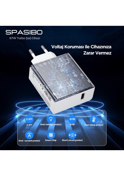 Samsung Uyumlu 67W Turbo Şarj Adaptörü Seti | Type-C Hızlı Şarj Kablosu | Akıllı Çip & Yüksek Voltaj Koruma modelleri