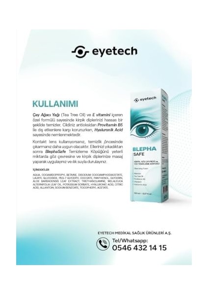 Eyetech Blepha Safe Göz Çevresi ve Kirpik Temizleme Köpüğü, 150 ml fiyatları
