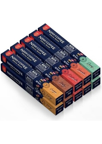 Nish Kahve Nespresso Uyumlu Kapsül Kahve 10'lu Set 2xlungo, 2xıtaly, 2xristeretto, 2xsmooth, 2xdecaf 100 Adet modelleri