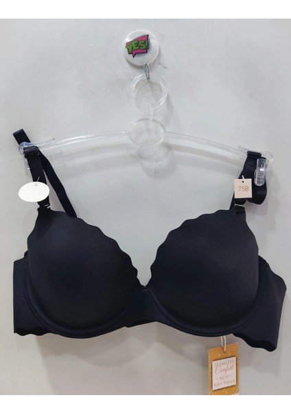 Kadın Push Up Lazer Kesim El Destekli Siyah Sütyen
