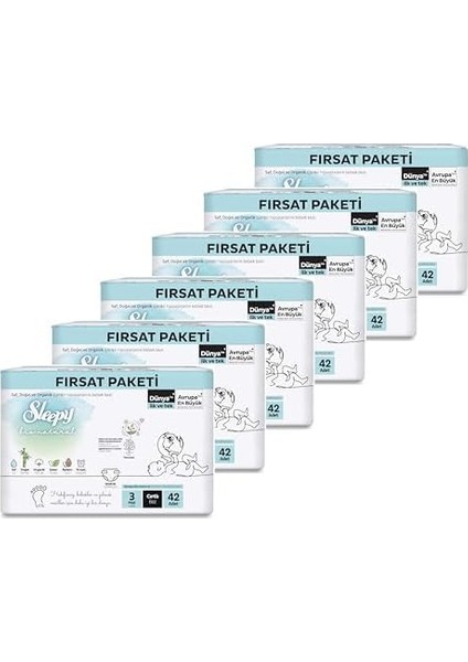Sleepy Bio Natural Fırsat Paketi Bebek Bezi 3 Numara Midi 252 Adet Cırtlı Bez