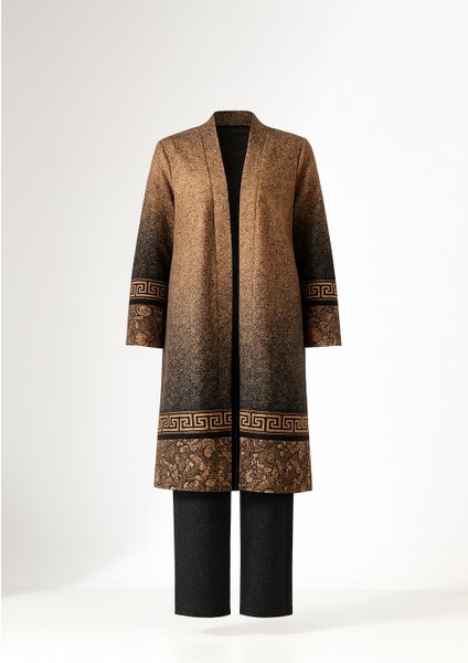 Kadın Hırkalı Üç Parça Tesettür Büyük Beden Anne Takım