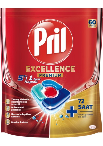 Pril Excellence 5'i 1 Arada Bulaşık Makinesi Deterjanı, 60 Kapsül fiyatları