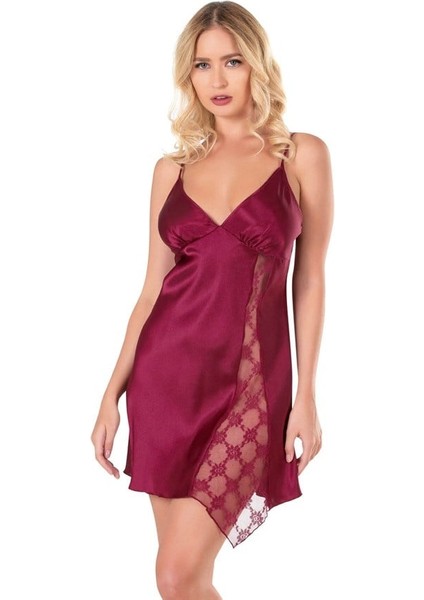 Bordo Kısa Saten Gecelik
