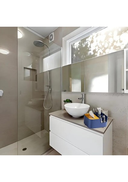 Makyaj ve Kozmetik Düzenleme Kutusu Organizer Kutusu Banyo Yüz Serumu Masa Düzenleyici Saklama 5+1 Bölmeli Peçetelikli Modern Tasarım Makyaj ve Masa Toplama Kutusu (Gri Beyaz)