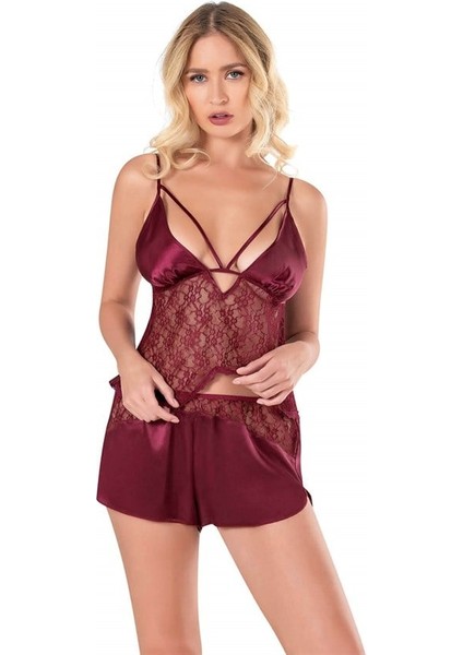 Bordo Saten Babydoll Şort Takımı fiyatları