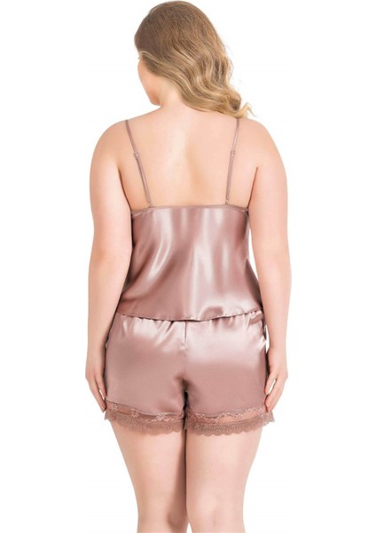Büyük Beden Vizon Saten Babydoll Şort Takımı fırsatları