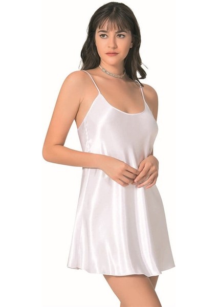 Beyaz Kısa Saten Gecelik
