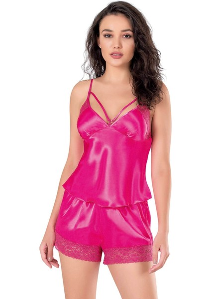 Fuşya Saten Babydoll Şort Takımı modelleri
