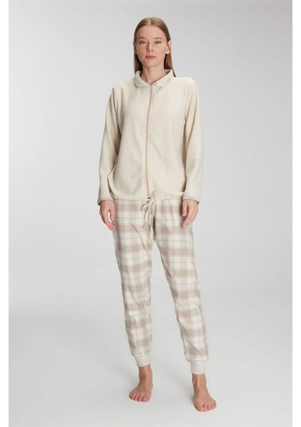 Fermuarlı Uzun Kol Sweatshirt Pantolon Takım Viskon ve Pamuklu Pijama Takımı modelleri