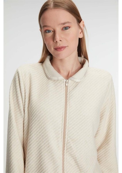 Fermuarlı Uzun Kol Sweatshirt Pantolon Takım Viskon ve Pamuklu Pijama Takımı