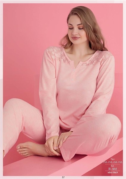 Büyük Beden Pamuklu Dantel Işlemeli Pijama Takımı