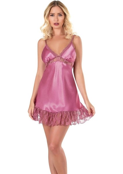 Gül Kurusu Kısa Saten Gecelik